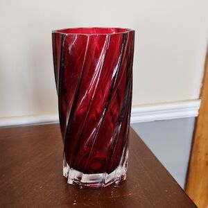8 Inch Heavy Red Glass Vase